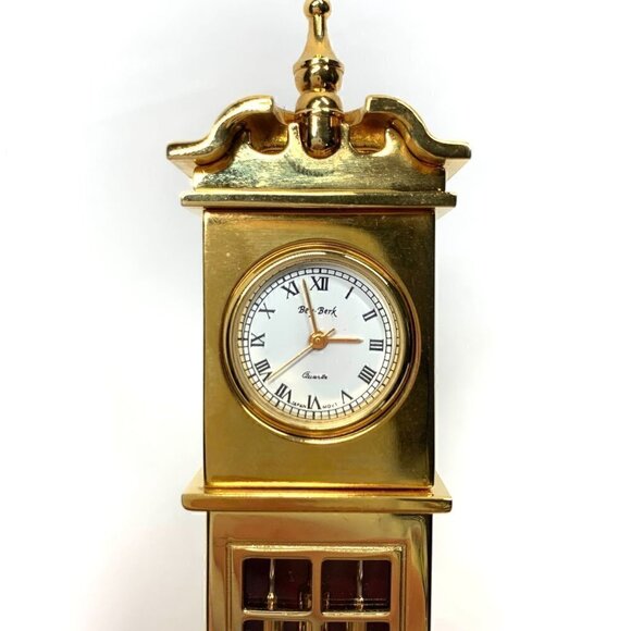 Vintage Bey-Berk Miniature Grandfather's Clock Gold Tone Battery Operated 5” - Picture 9 of 15